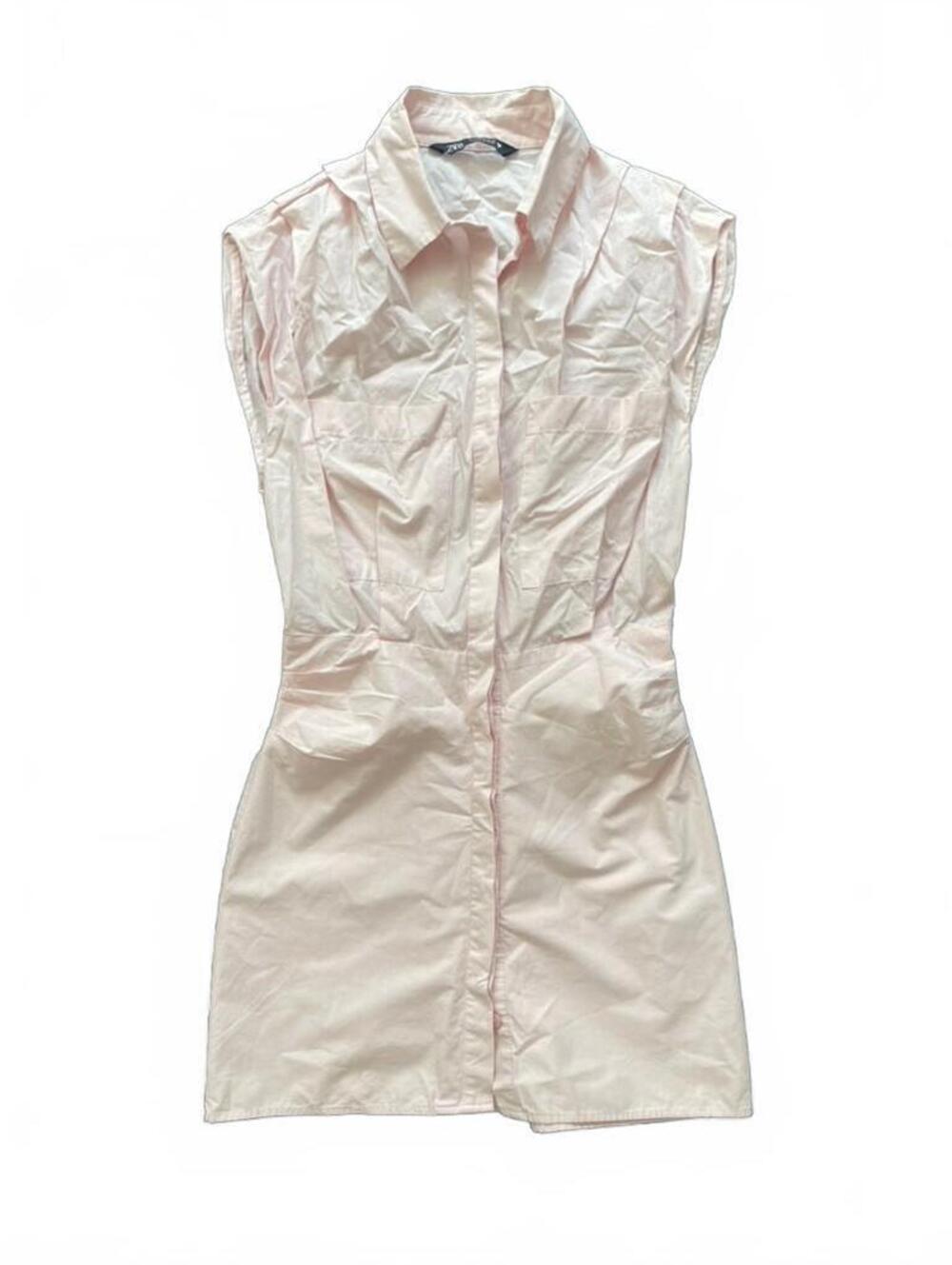 Zara Pink Sleeveless Utility Shirt Dress Size S